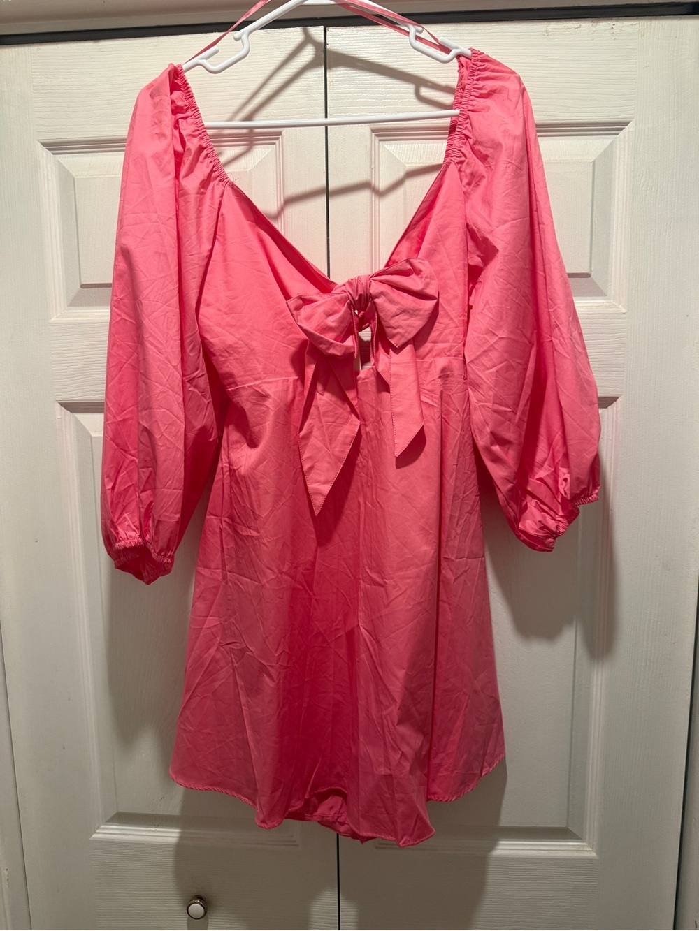 Pink Tie-Front Puff Sleeve Women's Top